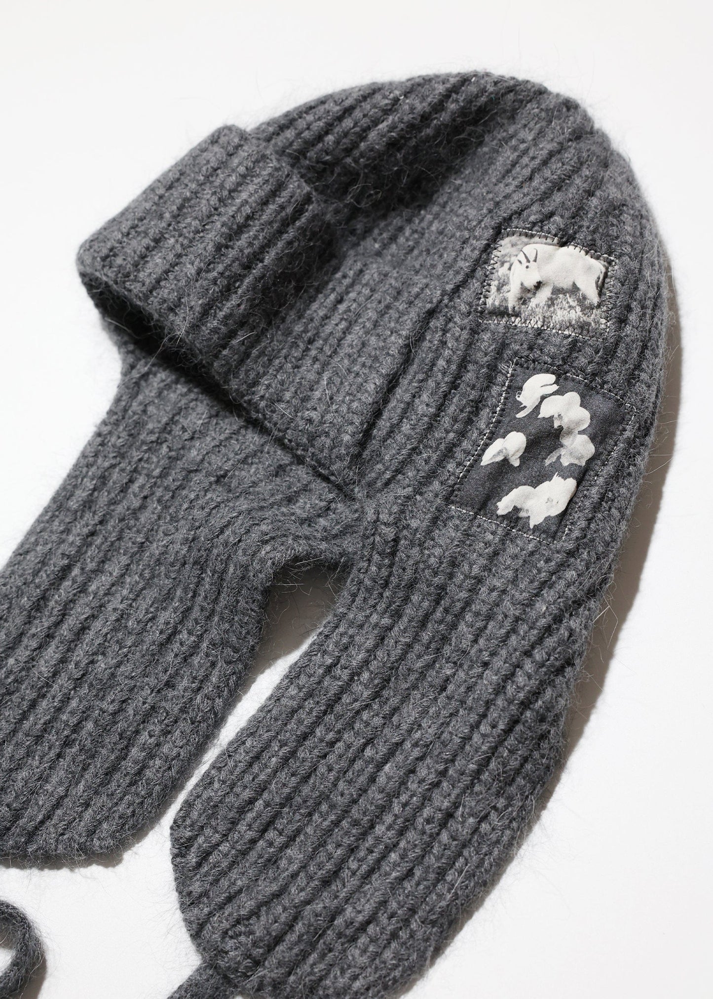 EARFLAP KNIT PATCH HAT GRAY-SAENGIN STUDIOS-APOC STORE