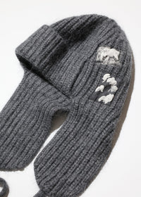 EARFLAP KNIT PATCH HAT GRAY-SAENGIN STUDIOS-APOC STORE