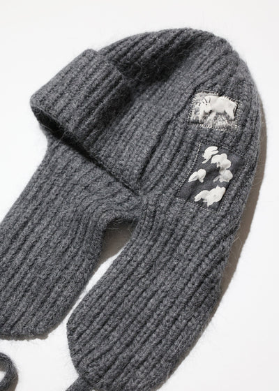 EARFLAP KNIT PATCH HAT GRAY-SAENGIN STUDIOS-APOC STORE