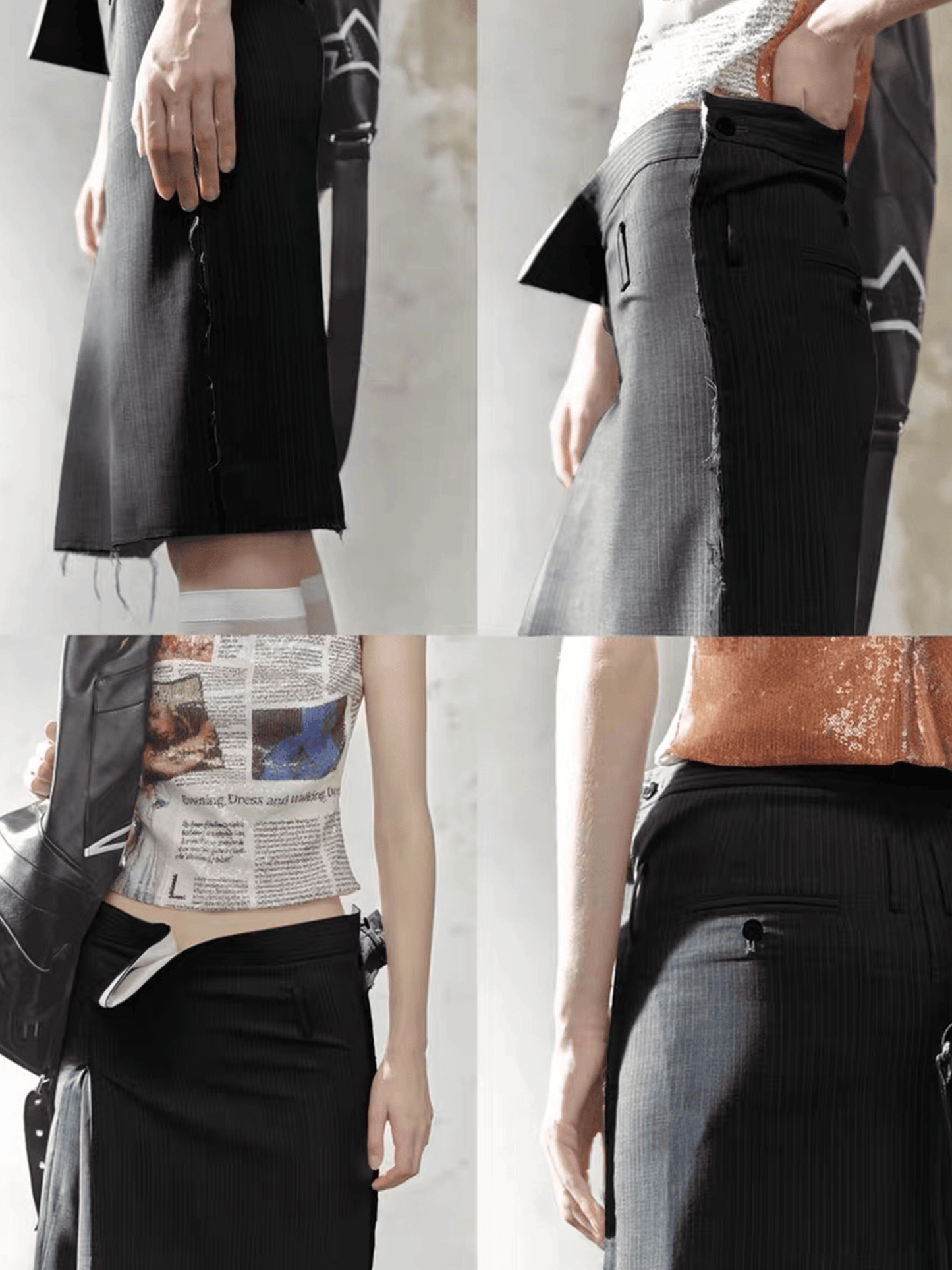 Black Stripe Asymmetric Skirt-TRINITE Studio-APOC STORE