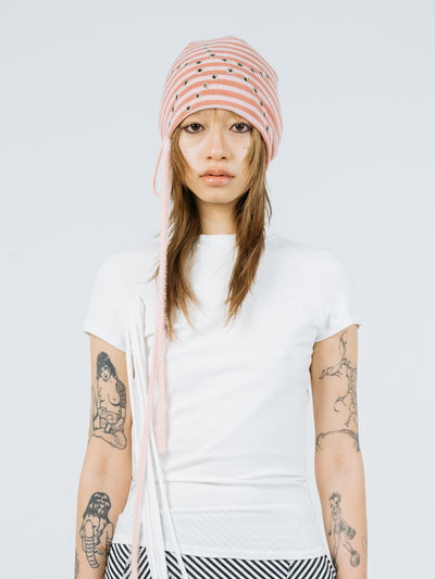 Eyelet stripe beanie pink-Nibgnus-APOC STORE