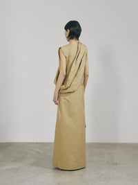 Khaki Cotton Wrap Sleeveless Dress-arc us arkus-APOC STORE