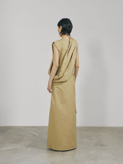Khaki Cotton Wrap Sleeveless Dress-arc us arkus-APOC STORE