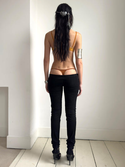 Black Faux Suede Low Rise Pants-Jaoka Jaokha-APOC STORE