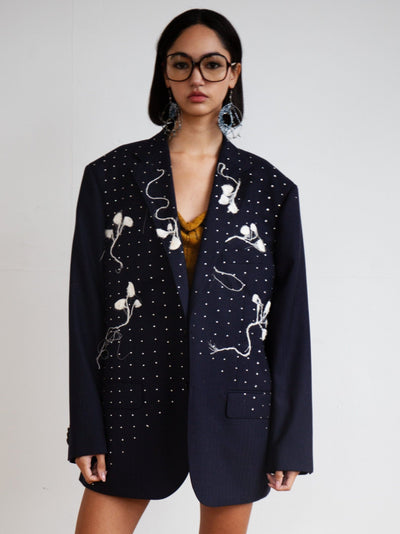 Silk Cocoon Blazer in Navy-GRACE GUI-APOC STORE