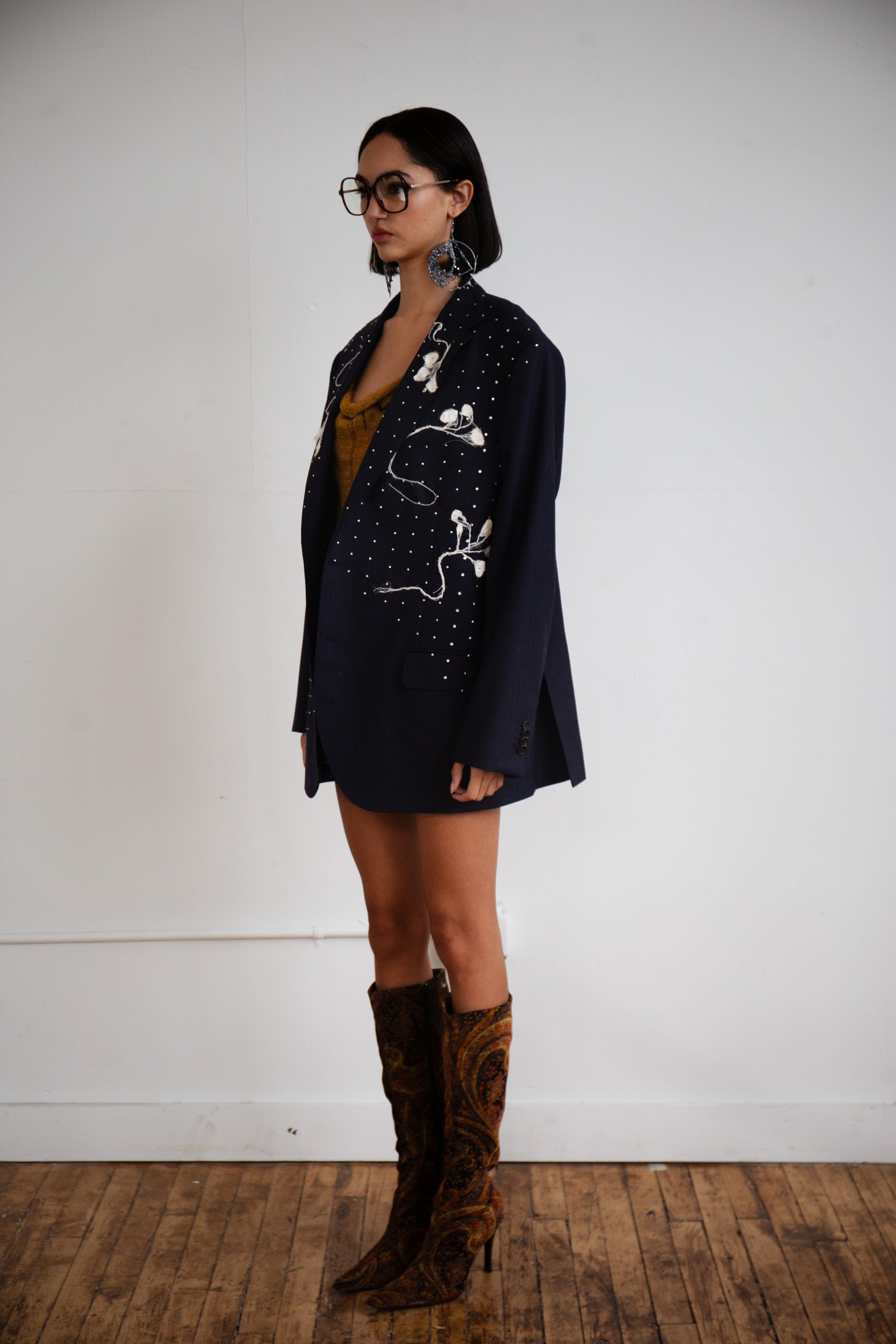 Silk Cocoon Blazer in Navy-GRACE GUI-APOC STORE