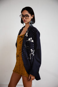 Silk Cocoon Blazer in Navy-GRACE GUI-APOC STORE