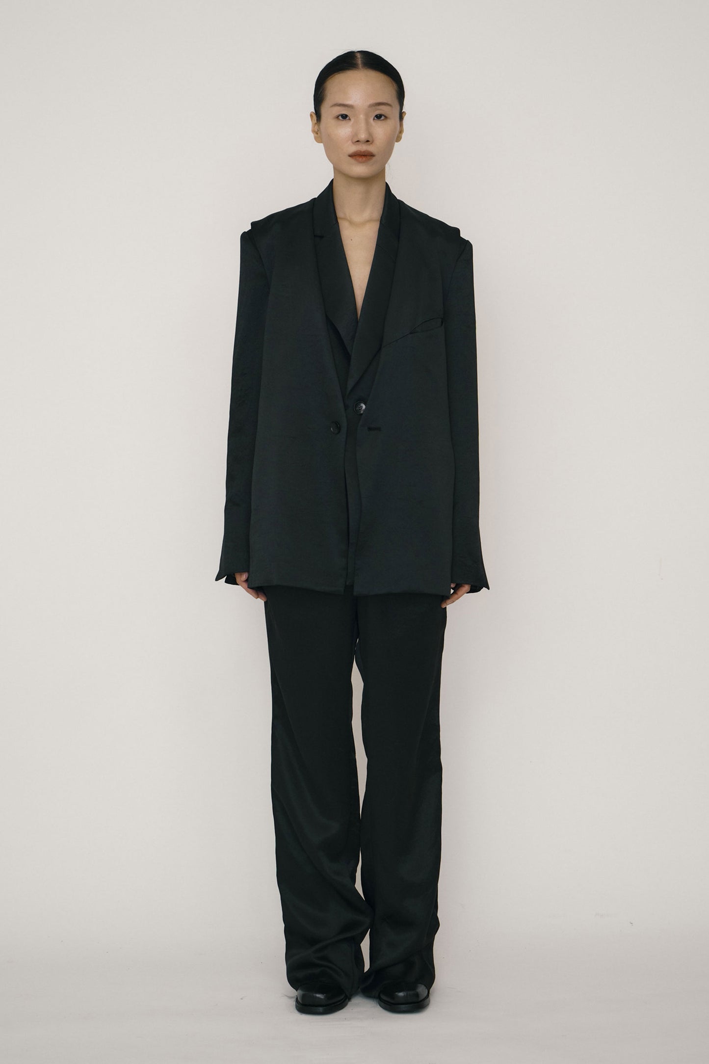 Black Satin Design Line Blazer-arc us arkus-APOC STORE