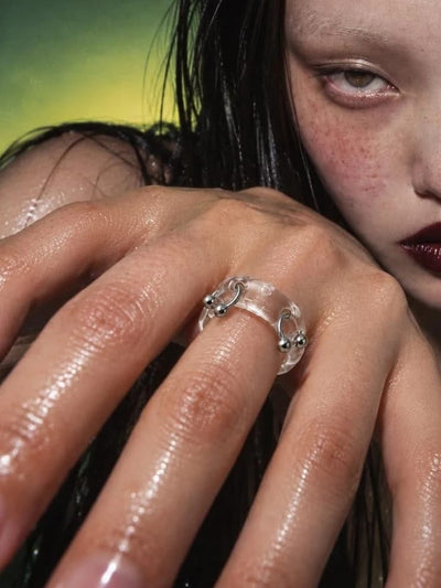 Double Pierced Glass Ring 0021-Rain and Rivers-APOC STORE