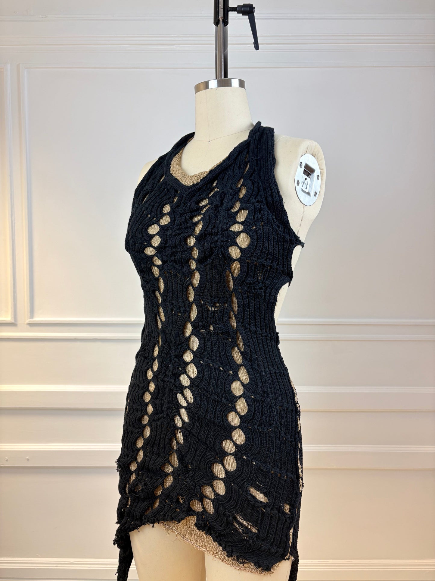 Black and Gold Mesh Knit Dress-SANIA PARVEZ-APOC STORE
