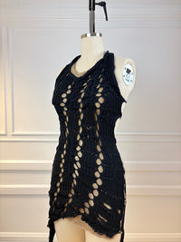 Black and Gold Mesh Knit Dress-SANIA PARVEZ-APOC STORE
