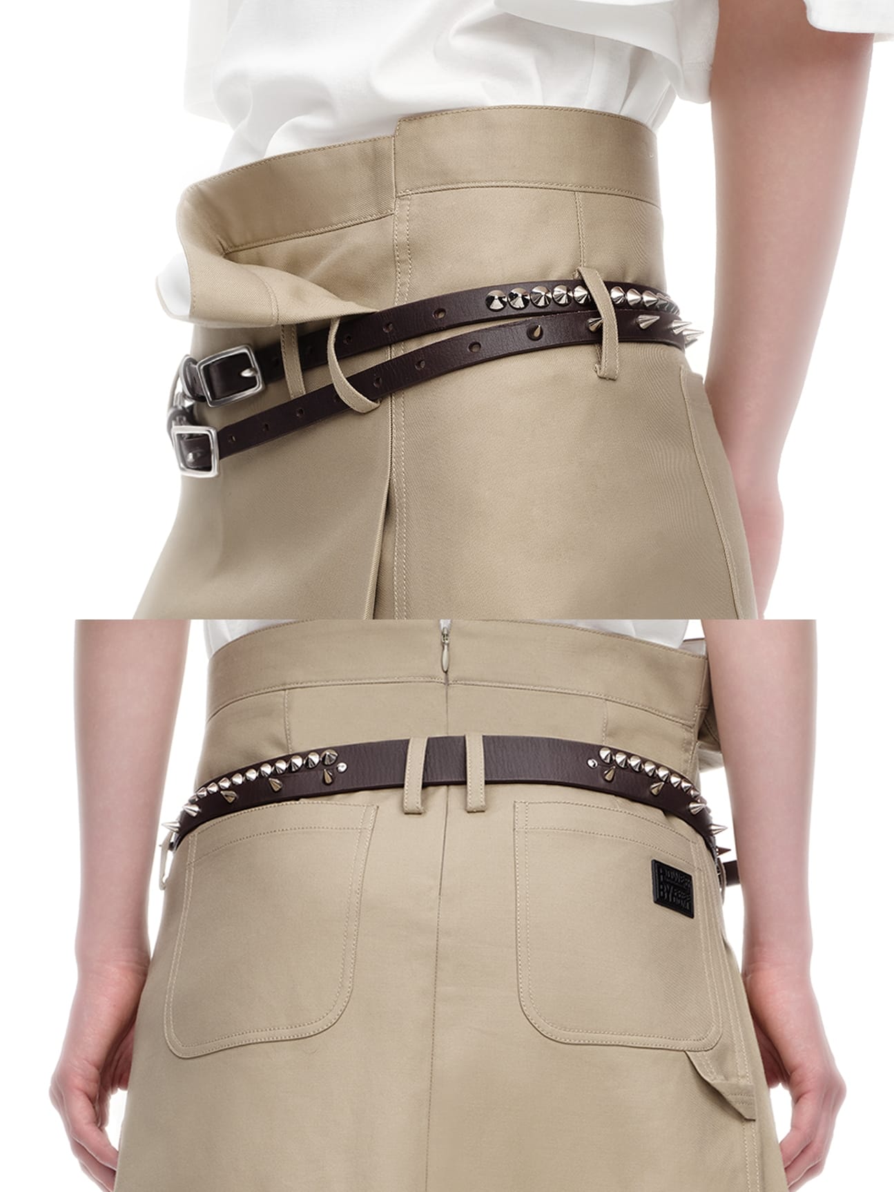 Brown Split Stud Leather Belt-TRINITE Studio-APOC STORE