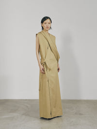 Khaki Cotton Wrap Sleeveless Dress-arc us arkus-APOC STORE