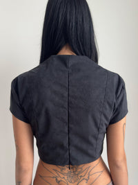 Black Faux Suede Top-Jaoka Jaokha-APOC STORE