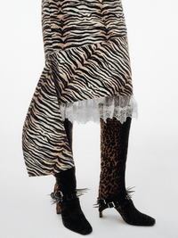 Raw-finish Tiger-print Satin Skirt with Lace Underlayer Pants-TRINITE Studio-APOC STORE