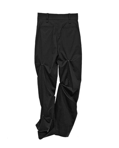 Black Stapled Crush Trousers-SHEK LEUNG-APOC STORE