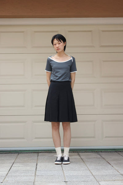 Box Pleats Skort - Black-Julye Han-APOC STORE