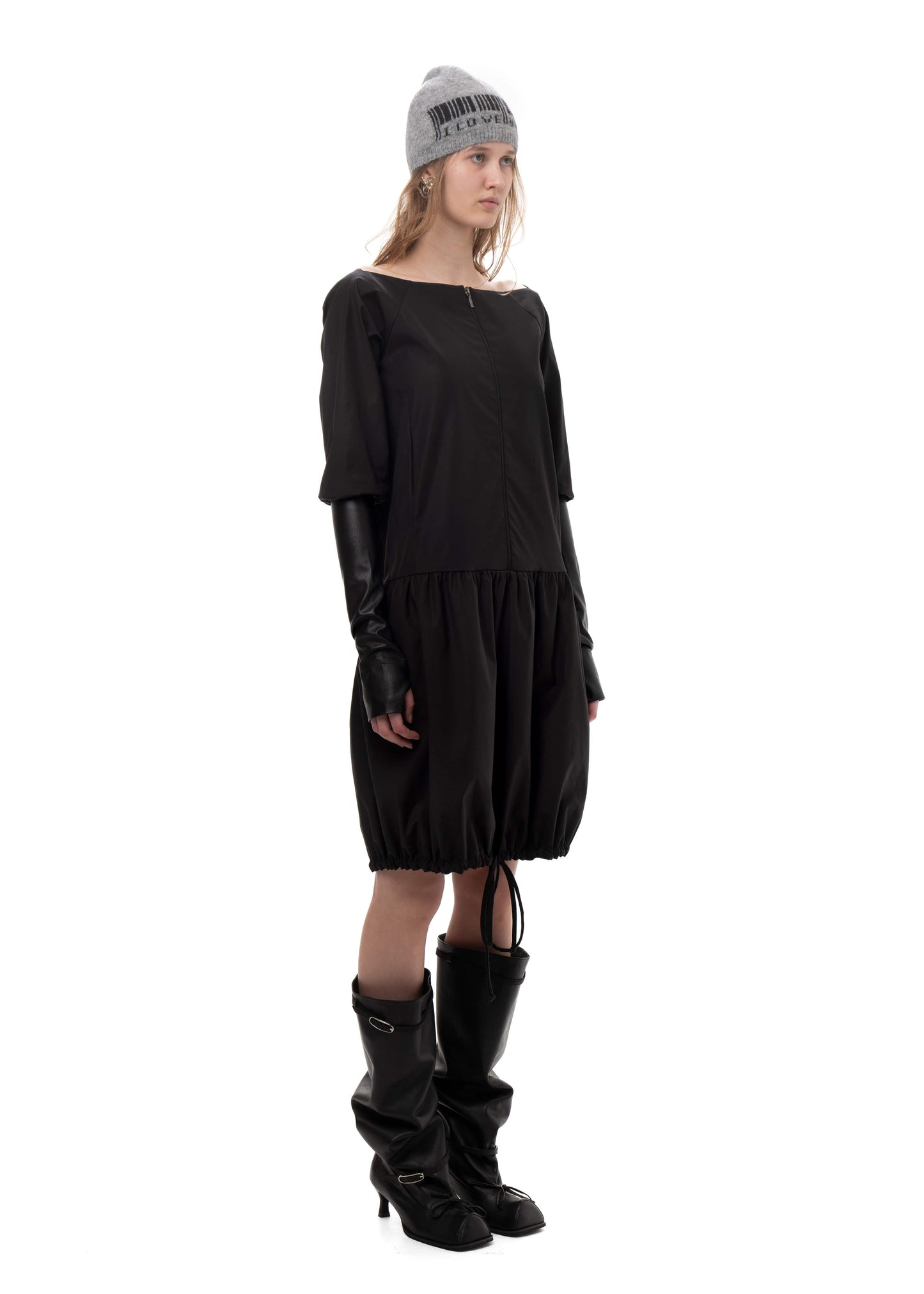 TAFFETA AND FAUX LEATHER TRACK DRESS-Urte Kat-APOC STORE