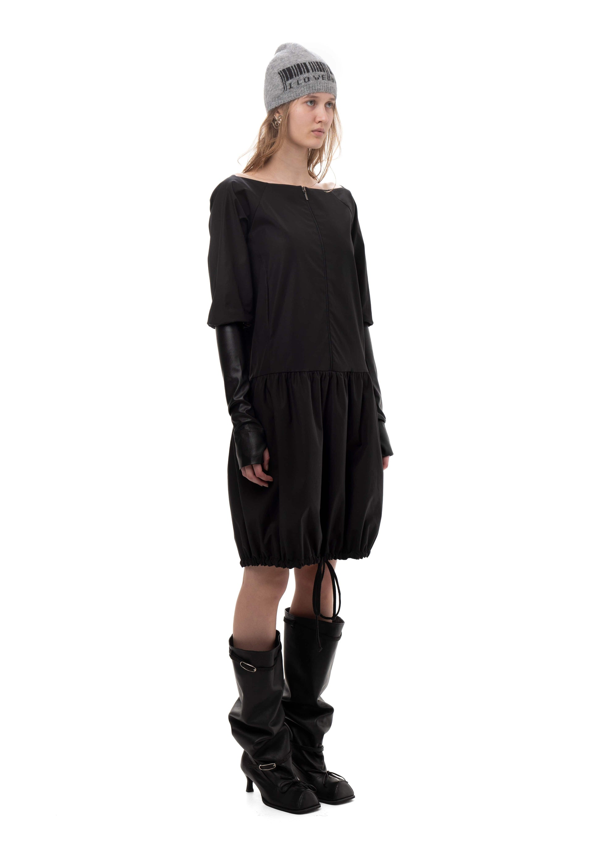 TAFFETA AND FAUX LEATHER TRACK DRESS-Urte Kat-APOC STORE