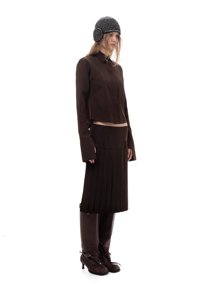 PLEATED MIDI/MINI SKIRT BROWN-Urte Kat-APOC STORE
