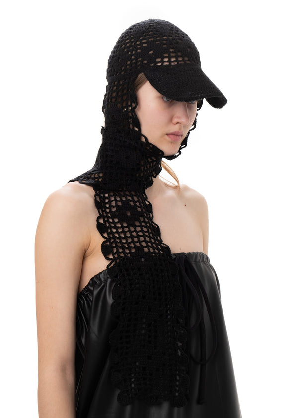 CROCHET SCARF CAP IN BLACK-Urte Kat-APOC STORE
