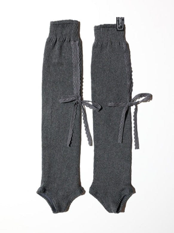 LACE RIBBON LEG WARMER GRAY-SAENGIN STUDIOS-APOC STORE