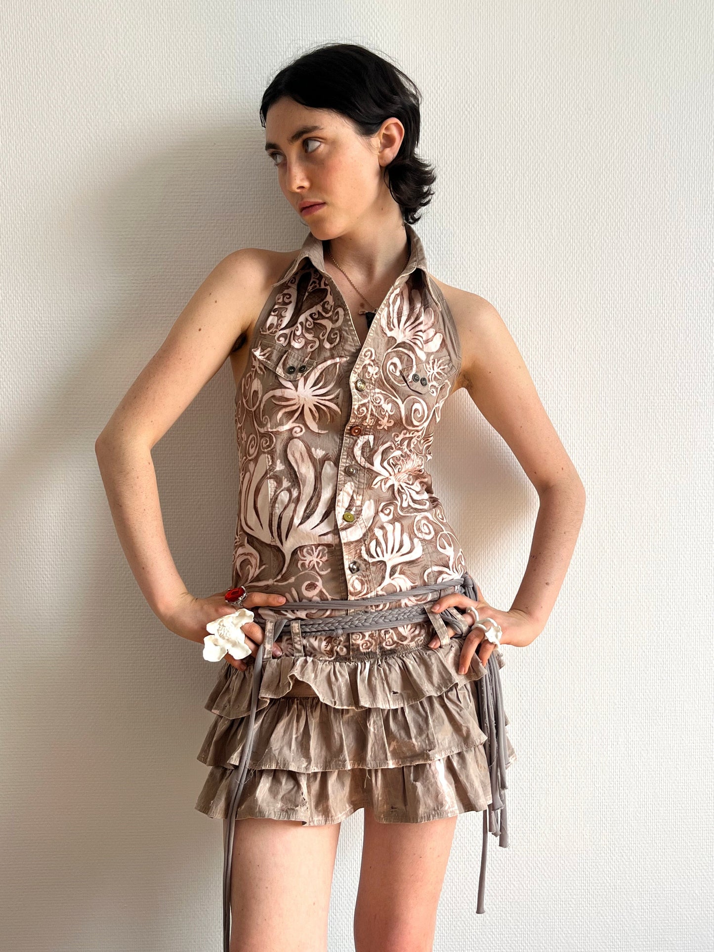 1 OF 1 FLOWERY RUFFLE DRESS-Anna Castellano-APOC STORE