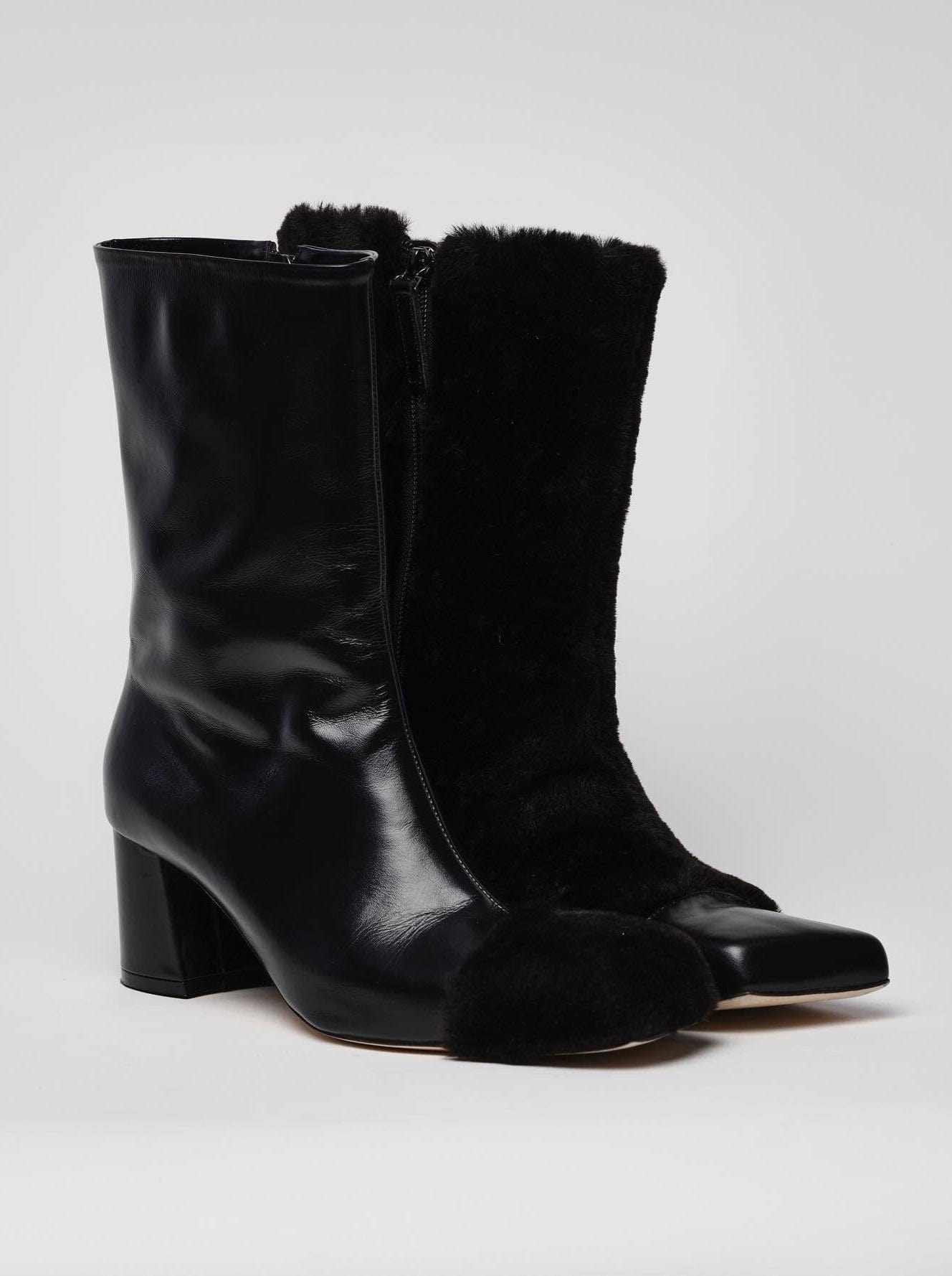 Asymmetry Slashed Fur Ankle Boots-Sung Ju-APOC STORE