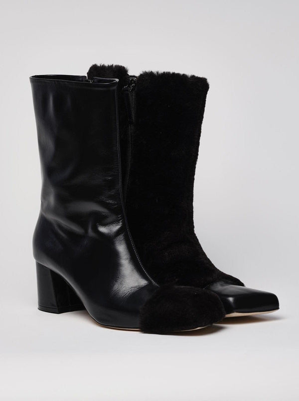 Asymmetry Slashed Fur Ankle Boots-Sung Ju-APOC STORE