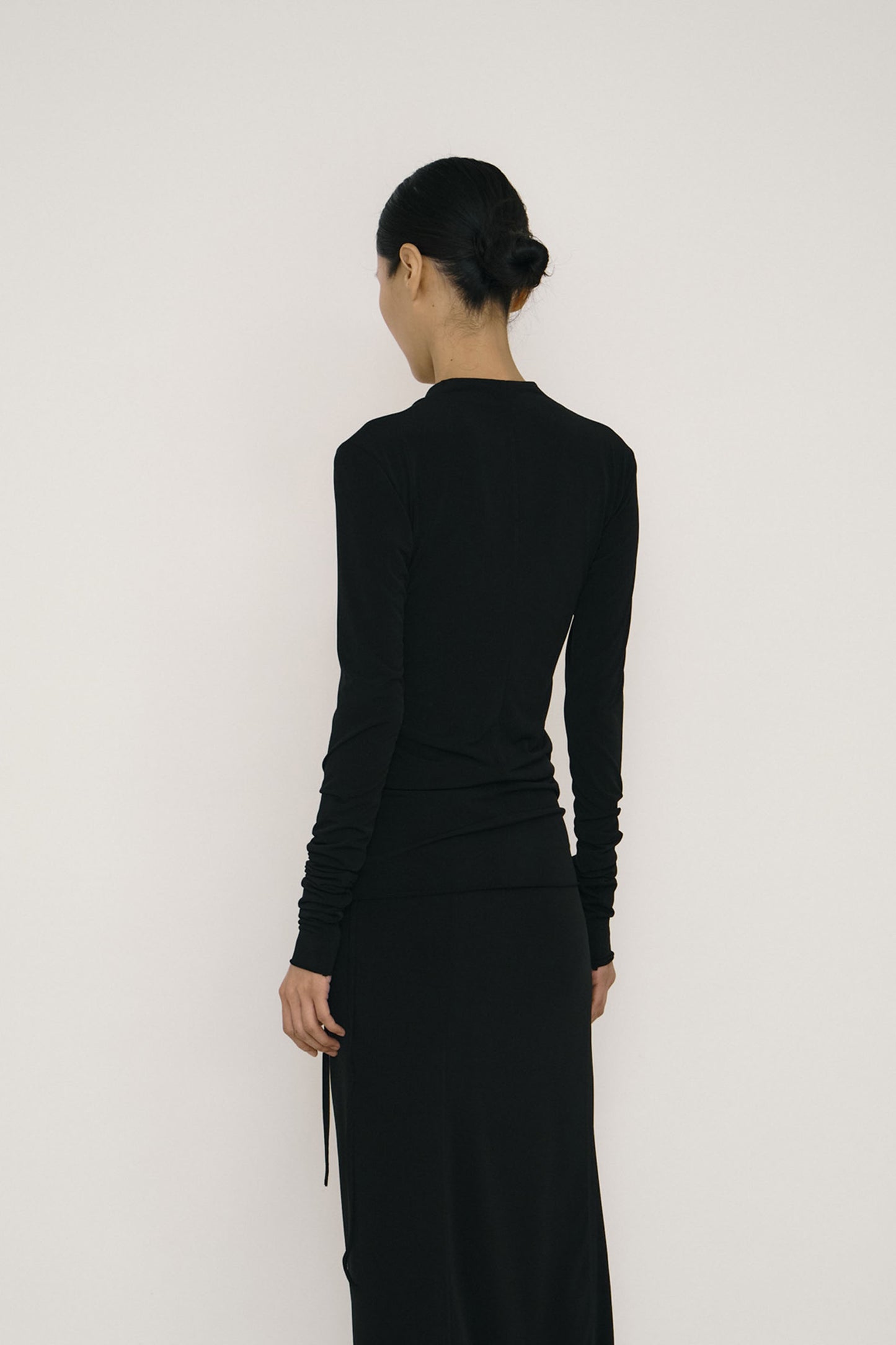 Black Skinny Long-Sleeve Mandarin Collar Top-arc us arkus-APOC STORE