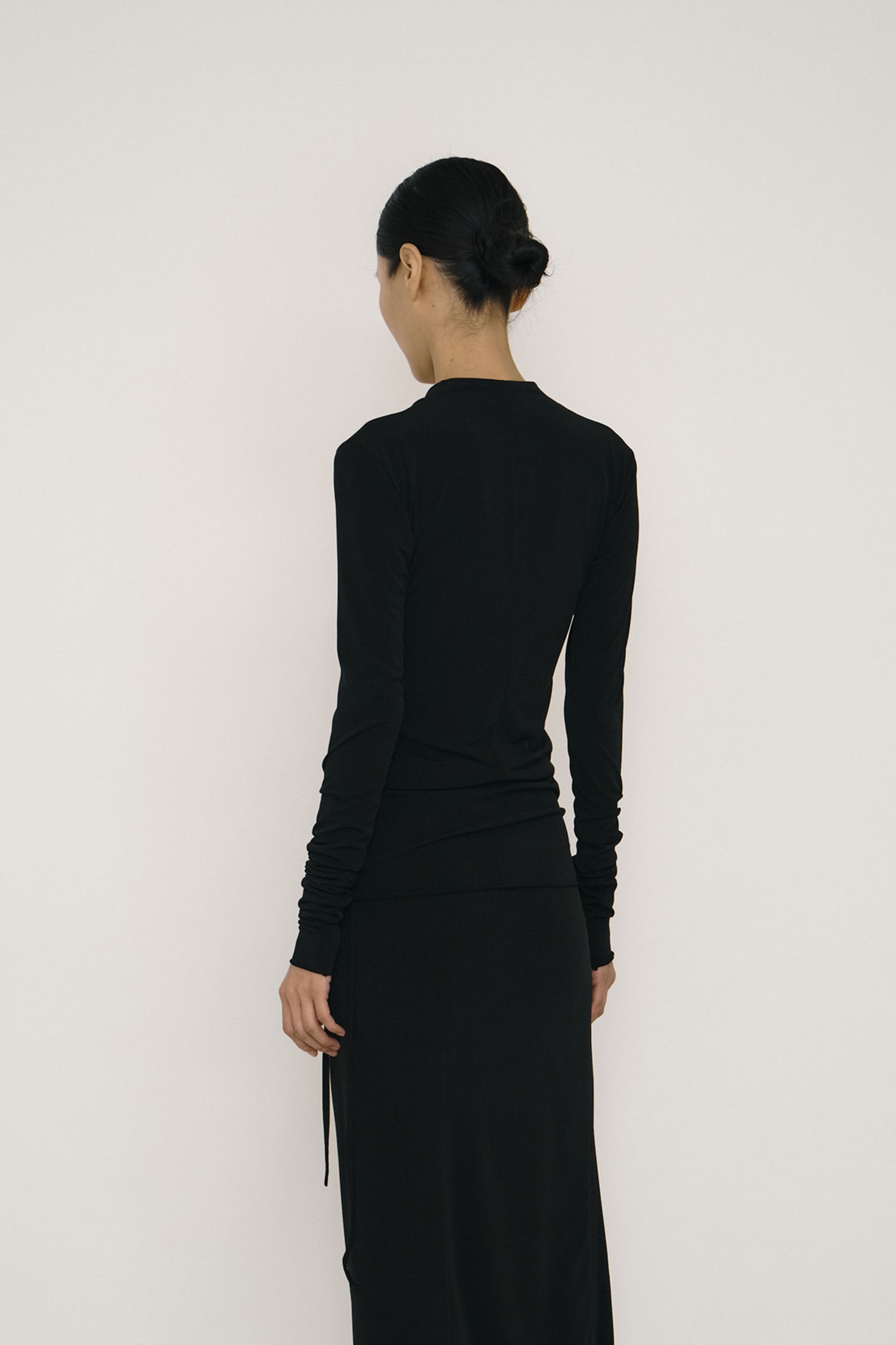 Black Skinny Long-Sleeve Mandarin Collar Top-arc us arkus-APOC STORE