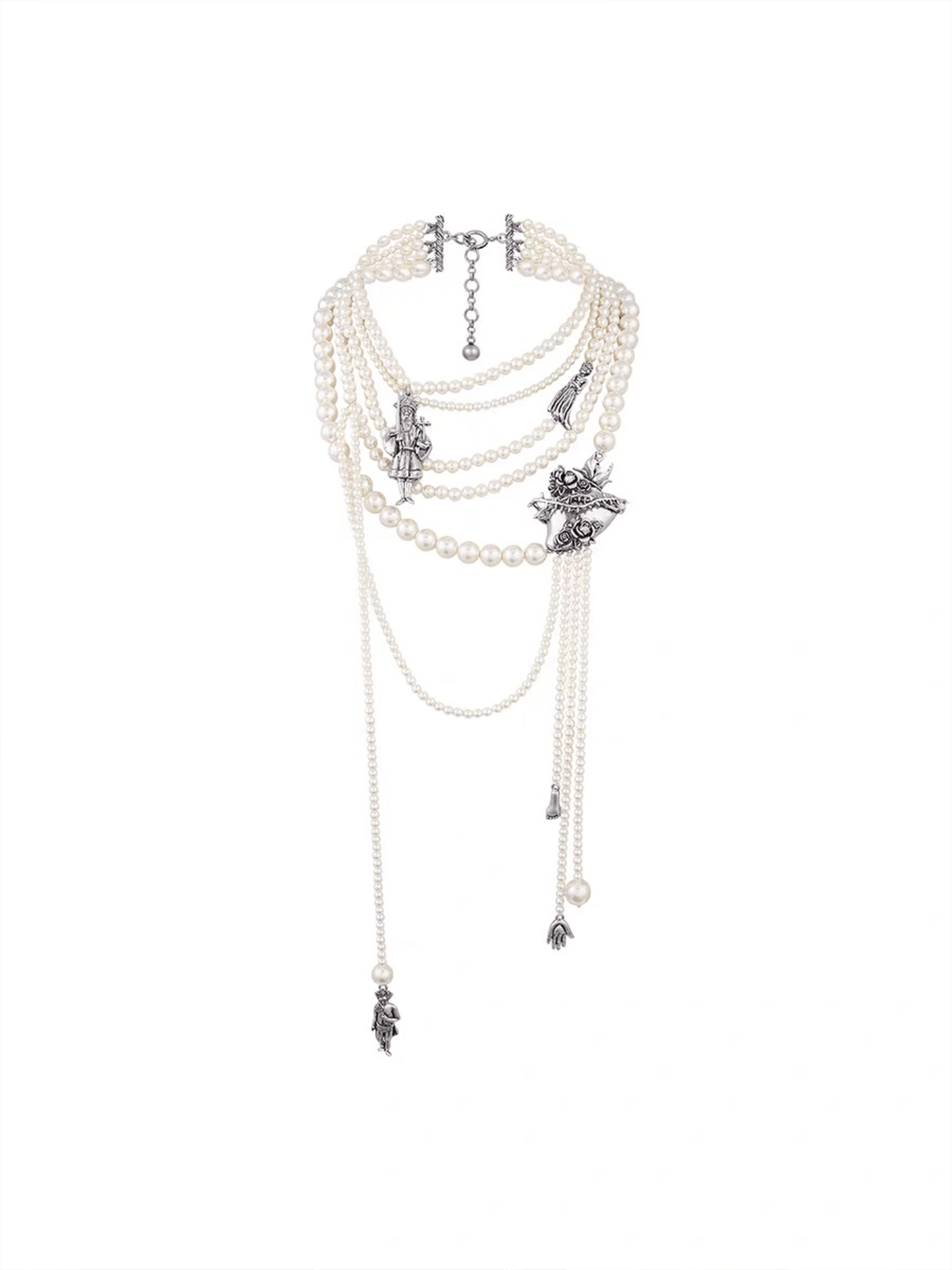 Silver Multilayered Pearl Necklace-TRINITE Studio-APOC STORE