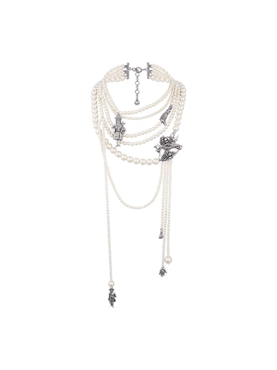Silver Multilayered Pearl Necklace-TRINITE Studio-APOC STORE
