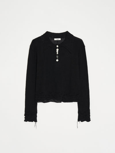 Hand Distressed collar knit001 - Black-Taekh-APOC STORE