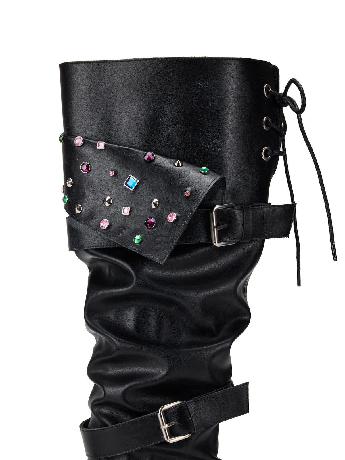 Beaded Cuff Western Boots -Black-EMPTY BEHAVIOR-APOC STORE