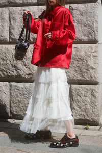 TULLE TIERED LONG SKIRT - WHITE-SAENGIN STUDIOS-APOC STORE