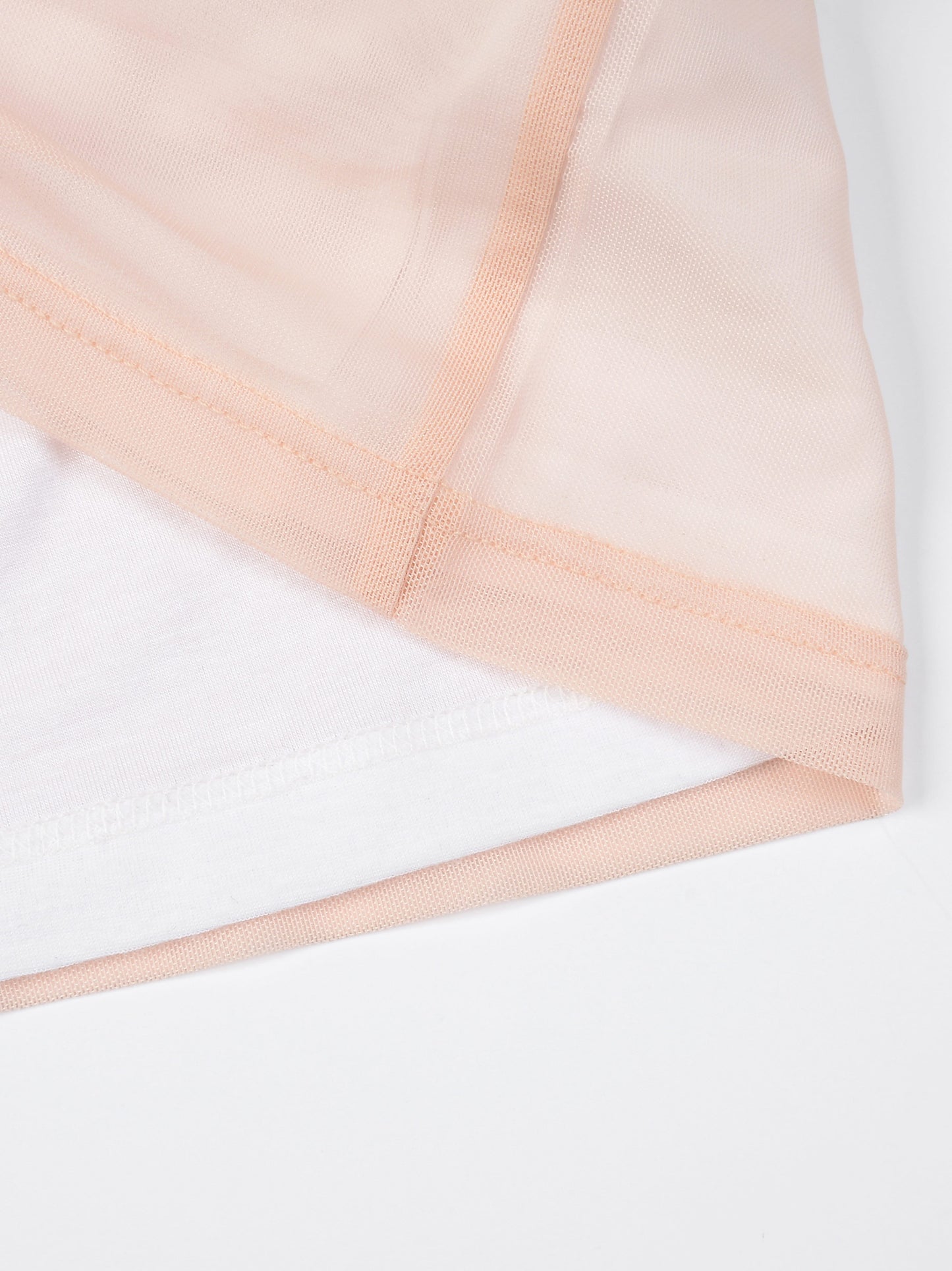 Draped Layer Top Peach-mesh blanca-APOC STORE