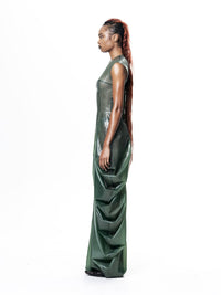 Green High Neck Draped Maxi Dress-harri-APOC STORE