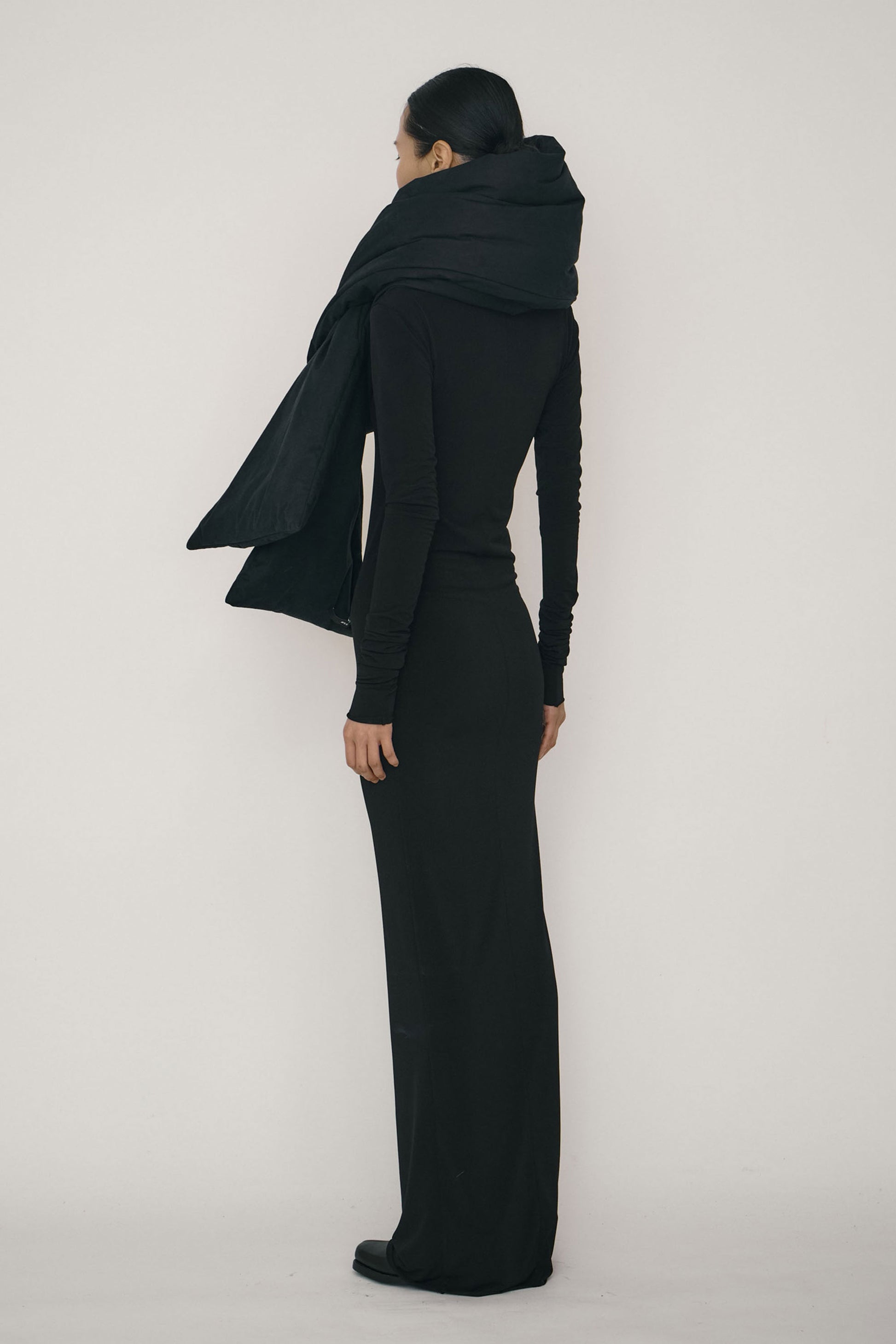 Black Faux-Suede Padded Maxi Scarf-arc us arkus-APOC STORE