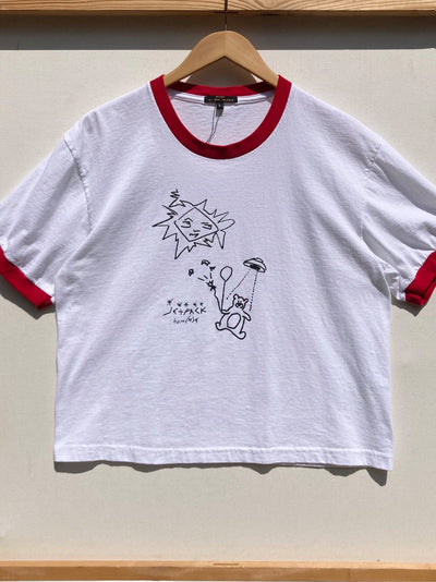 "Beam Me Up" Ringer TSHIRT (white/red)-Jetpack Hom(m)e-APOC STORE