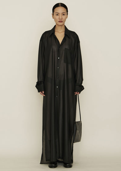 Black Chiffon Wide Maxi Shirt Dress-arc us arkus-APOC STORE