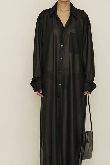 Black Chiffon Wide Maxi Shirt Dress-arc us arkus-APOC STORE