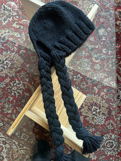 BRAIDED KNIT BEANIE - BLACK-SAENGIN STUDIOS-APOC STORE