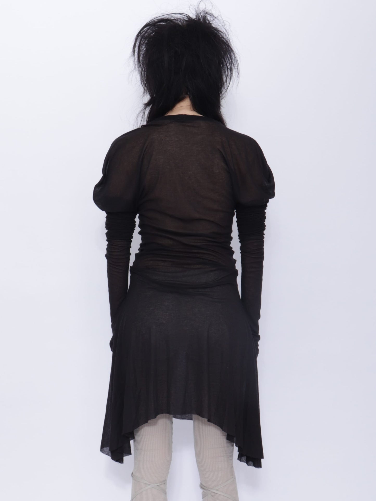 Dora Draped Long Sleeve Dress: Black