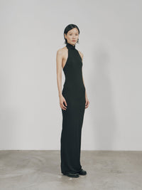 Black Skinny High Halterneck Maxi Dress-arc us arkus-APOC STORE