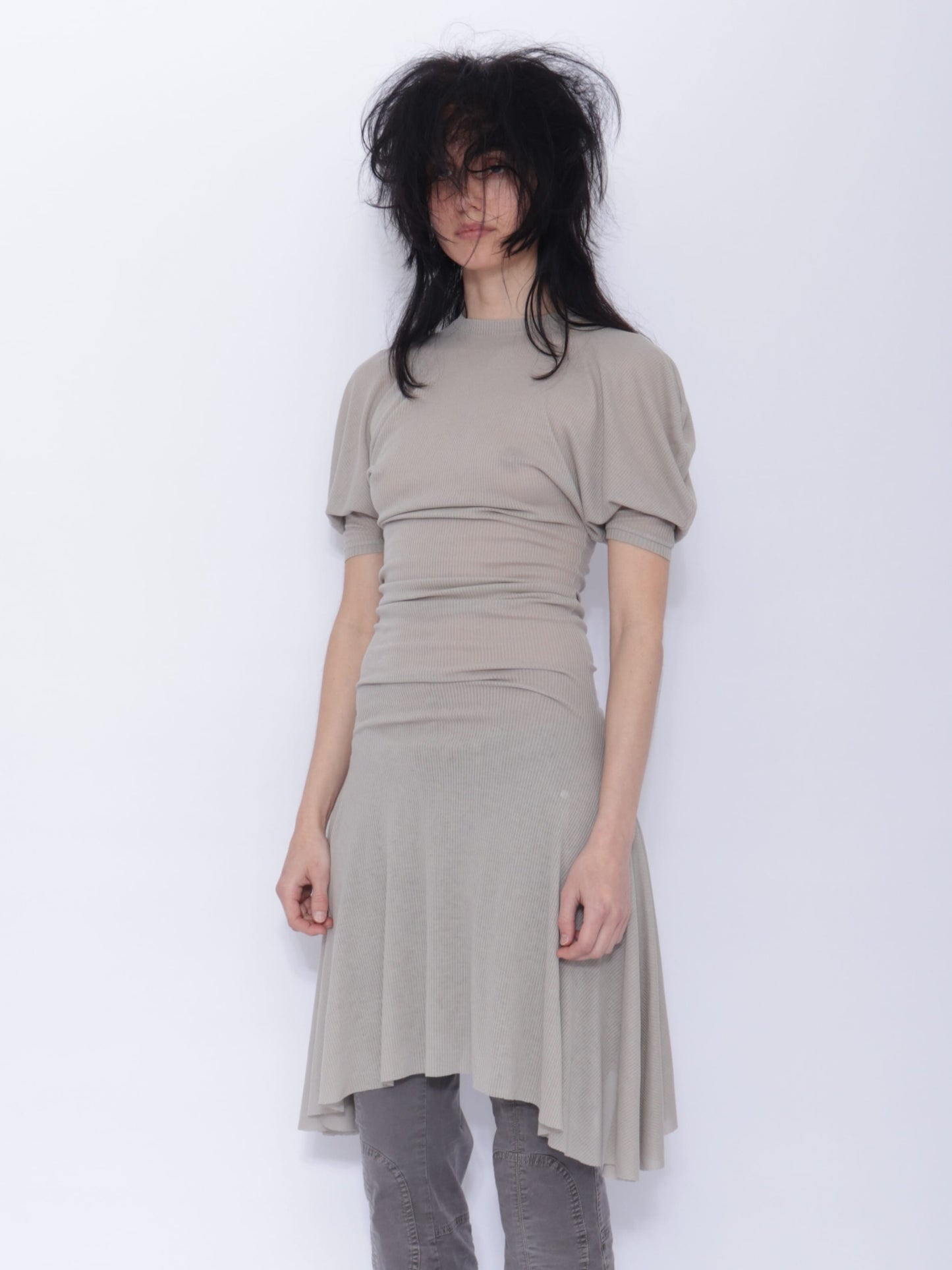 Dora Draped T-shirt Dress: Pale Grey-BJERSBORN-APOC STORE