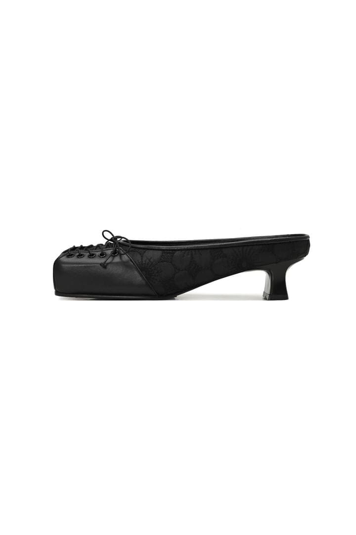SQUARE LACE MULE BLACK 4CM-Gyouree Kim-APOC STORE