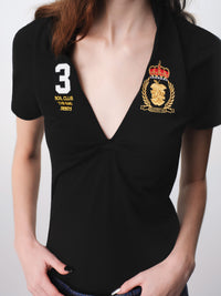 Black Knotted Deconstructed Polo Top-TRINITE Studio-APOC STORE