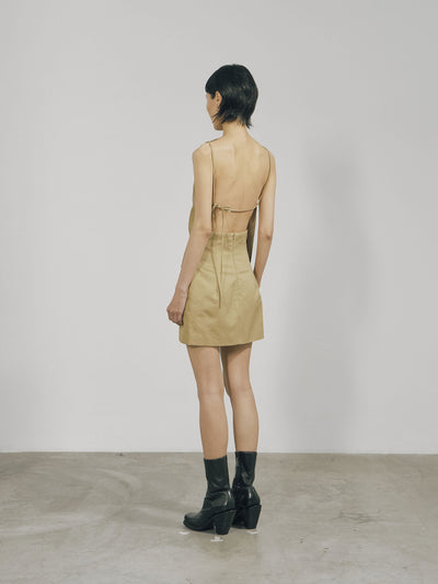 Khaki Cotton Twill Open-back Top-arc us arkus-APOC STORE