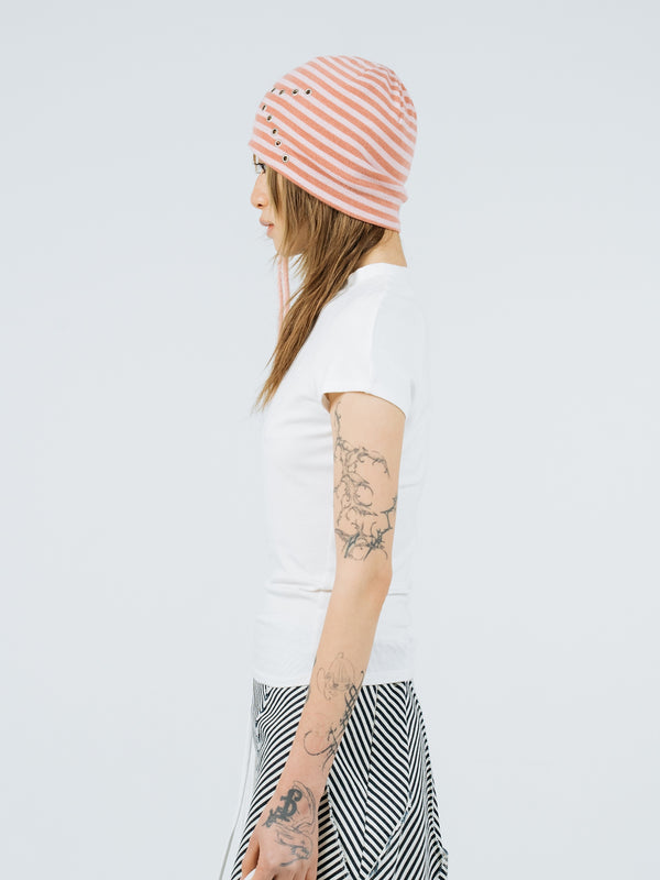 Eyelet stripe beanie pink-Nibgnus-APOC STORE